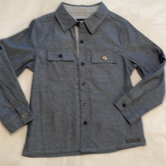 Hudson Navy Chambray Button Down with Gray Cotton lining and sleeve Holders 4T - Picture 2 of 10